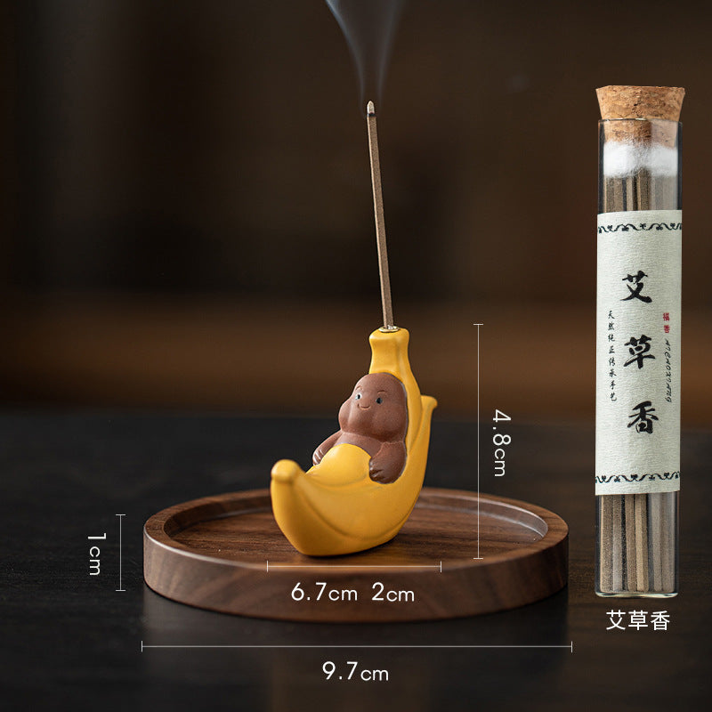 zensoullab Ceramic Banana Incense Burner for Home Use, Indoor Incense Holder, Zen Tea Ceremony Aromatherapy Burner