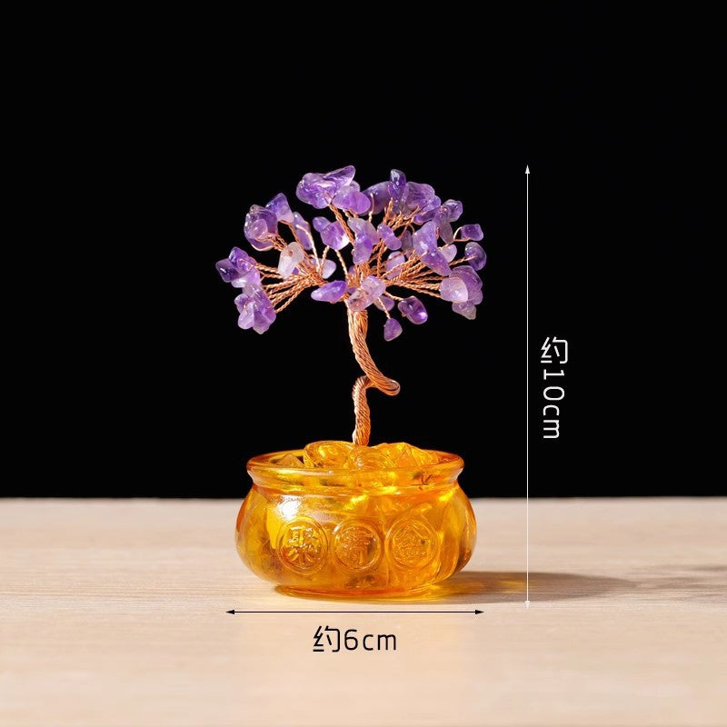 zensoullab Natural Yellow Crystal Money Tree Ornament Amethyst Wealth-Attracting Treasure Bowl Office Desk Decoration
