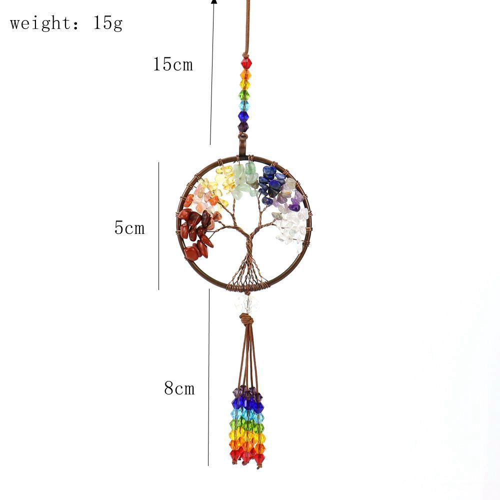 zensoullab Natural Crushed Stone Colorful Stone Tree of Life Car Hanging Handmade Crystal Tassel Wall Hanging