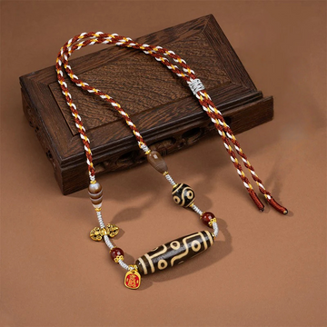 Zensoullab Natural Tibetan Lotus Master Three-Eye Multi-Totem Tibet Beads Necklace Agate Pendant Men's and Women's Woven Necklace in Stock