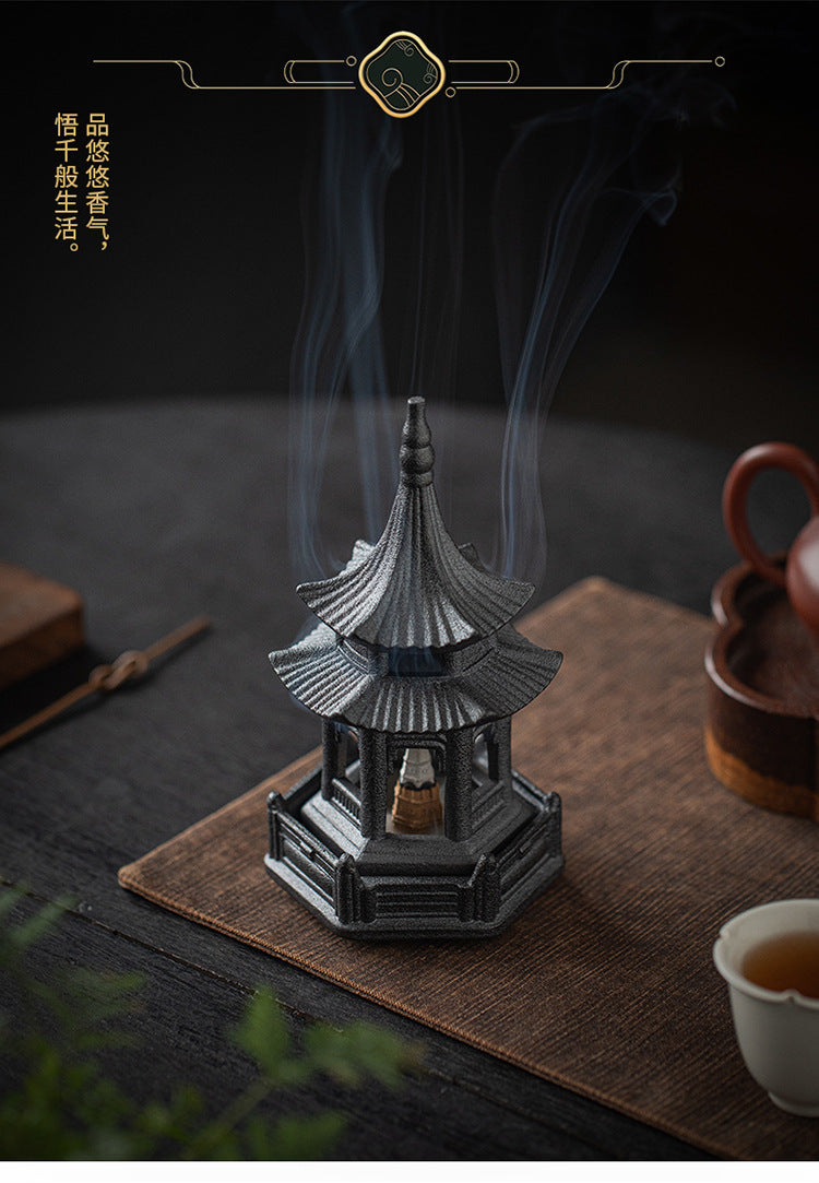 Zensoullab Creative Ceramic Hexagonal Pavilion Tower Incense Burner Home Indoor Incense Burner Zen Tea Room Incense Box Decoration the Machine of Incensing