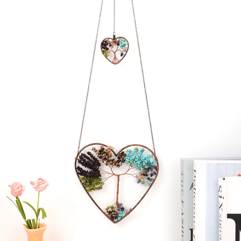zensoullab Natural Crushed Stone Crystal Heart-shaped Tree of Life Dream Catcher Hanging Decoration Curtain Pendant