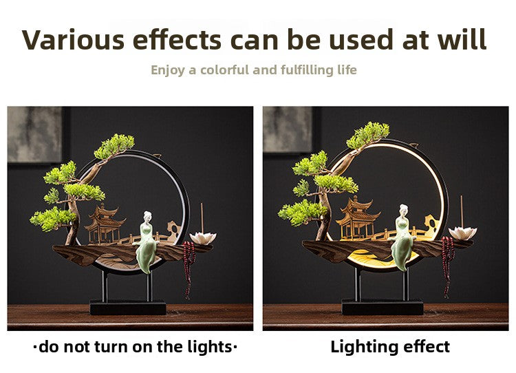 Zensoullab Ceramic Backflow Incense Burner Led Night Light Incense Decoration New Chinese Hallway TV Cabinet Dongting Lake Gift Incense