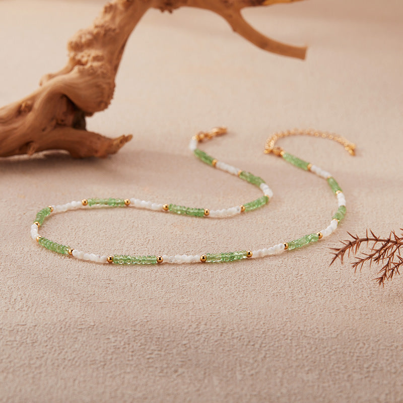 zensoullab Natural Gemstone Tsavorite Beaded Necklace for Women S925 Sterling Silver Colorful Gemstone Jewelry Collarbone Chain