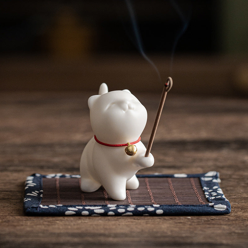 zensoullab Creative Cute Little Cat Ceramic Ornament Soft Healing Tea Pet Pen Holder Home Indoor Sandalwood Incense Holder Incense Tool