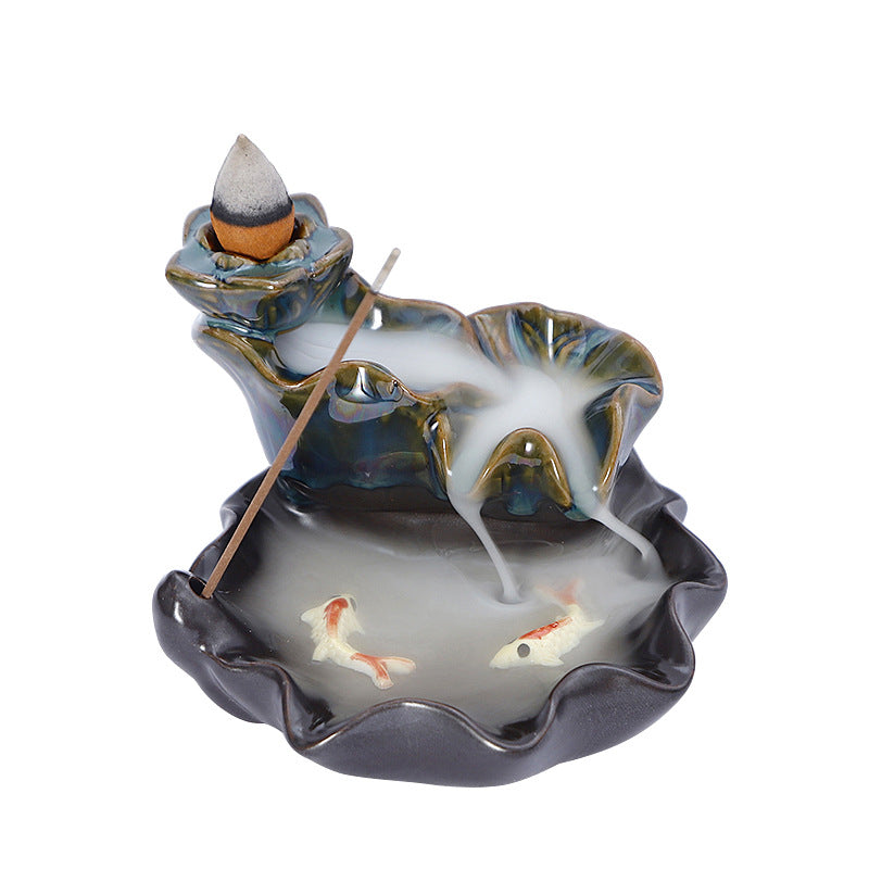 zensoullab Backflow Incense Burner Creative Home Decor Ceramic Burner Craft Zen Double Fish Backflow Sandalwood Ornament