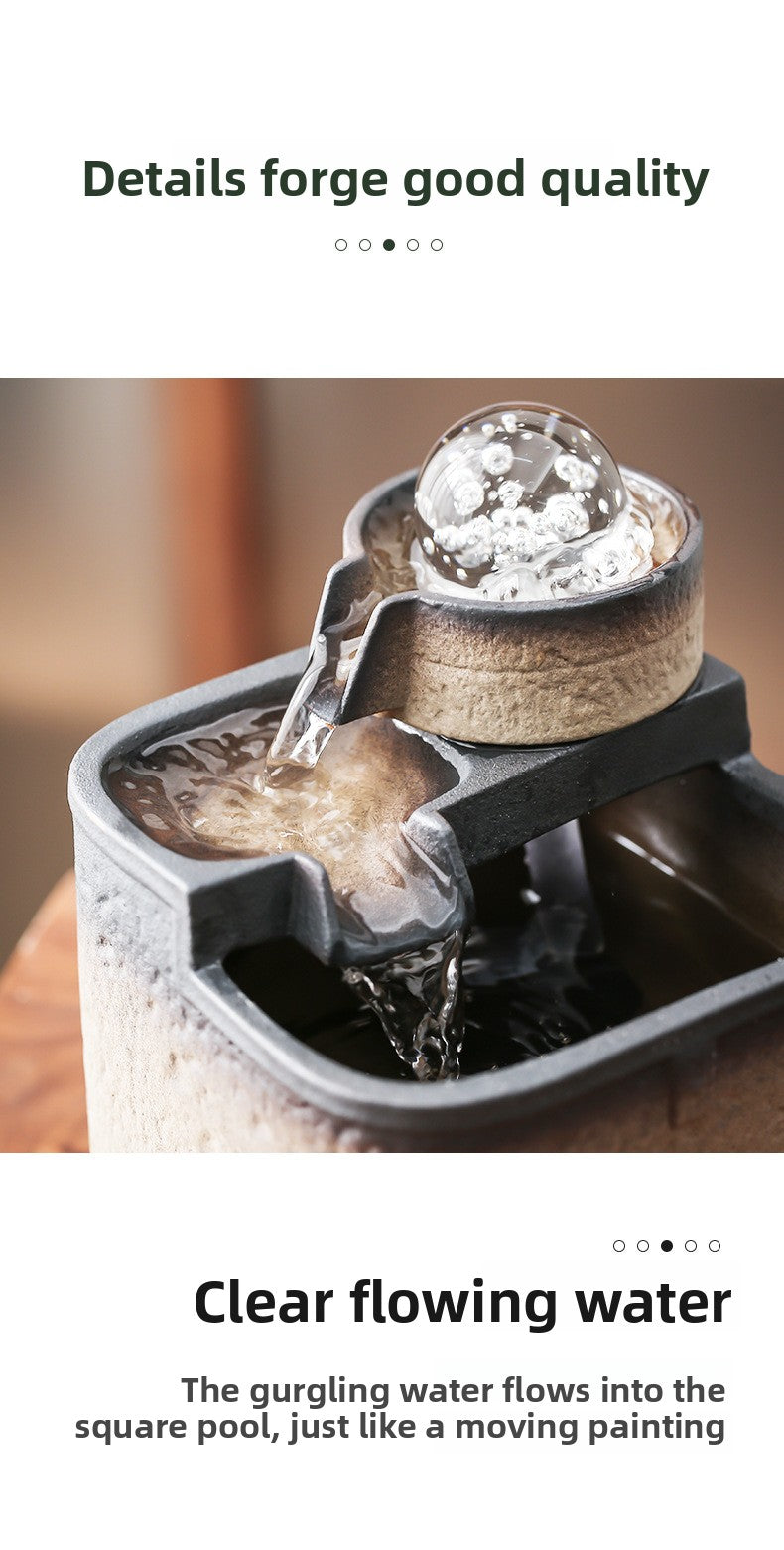 zensoullab Square Pool Desktop Ceramic Flowing Water Ornament Wealth Feng Shui Wheel Fountain Modern Tea Table Tea Desk Circulating Fortune Ball Water Feature