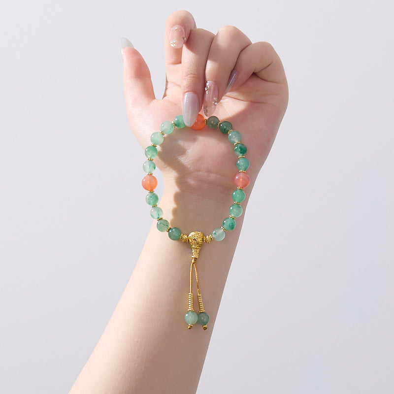 zensoullab Natural 8MM African Jade Bracelet Eighteen Seeds Pressed Flower Handheld Floating Flower Bracelet