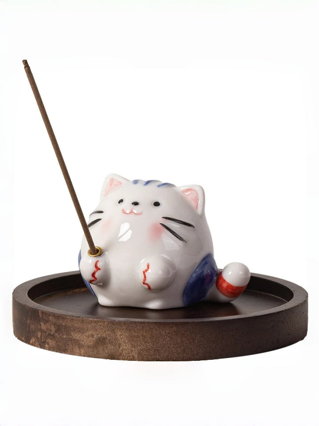 zensoullab Creative Ceramic Cute Little Cat Incense Holder Base Incense Tray Tea Room Tea Table Small Incense Burner Ornament Incense Burner