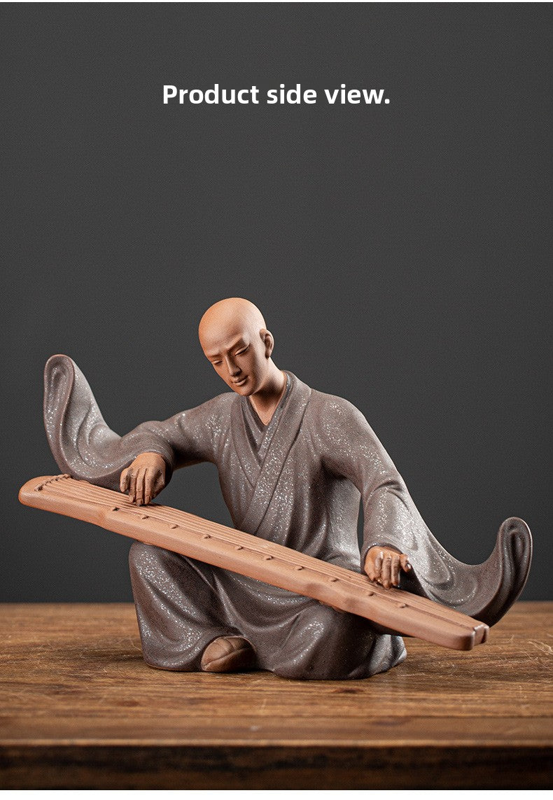 zensoullab Zen Style Chinese Living Room Purple Clay Little Monk Creative Ornament Ceramic Figure Study Entrance Hall Display Shelf Fish Tank Decoration