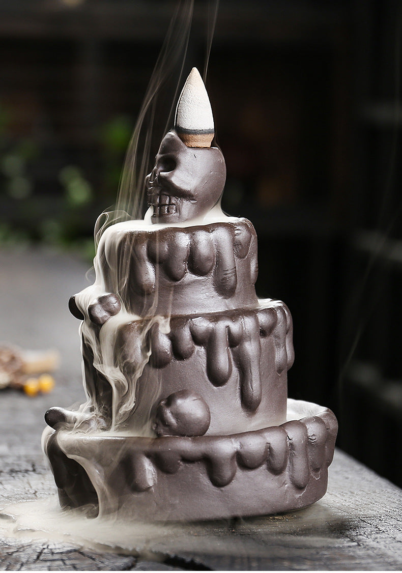 zensoullab Hot-Selling New Incense Burner Creative Cake Skull Head Backflow Incense Burner Craft Ornament