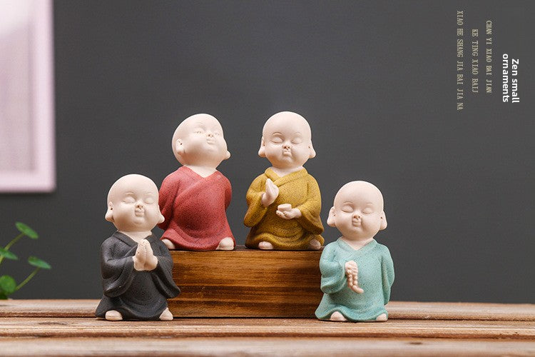 zensoullab Zen Ceramic Little Monk Tea Ceremony Tea Pet Ornament Cute Little Novice Flower Pot Decoration Chinese Style Living Room Home Decor