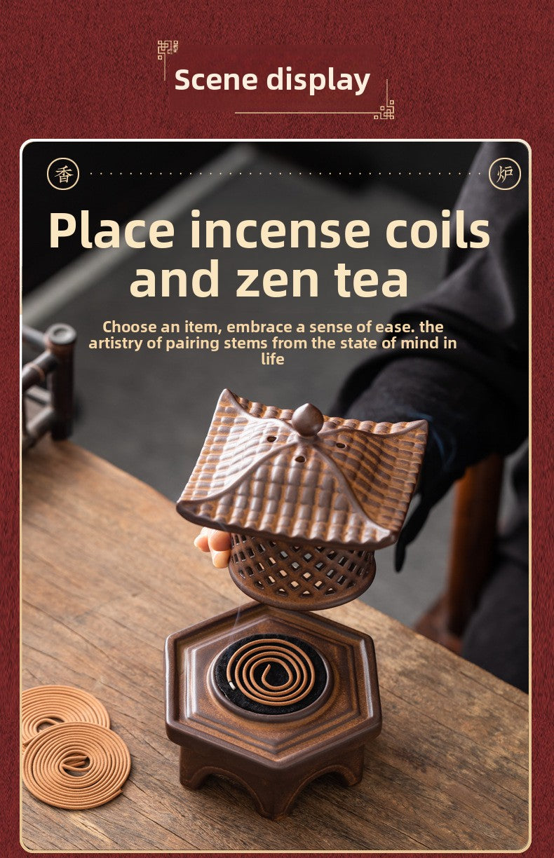 zensoullab Incense Burner Ceramic Purple Clay Hollow Han Yun Palace Lantern Candle Incense Essential Oil Burner Incense Stick Agarwood Multifunctional Ornament