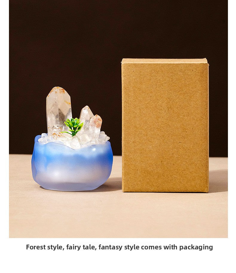 zensoullab Natural White Crystal Cluster Potted Yellow Crystal Single Crystal Crystal Column Tea Cup Micro Landscape Home Desktop Ornament