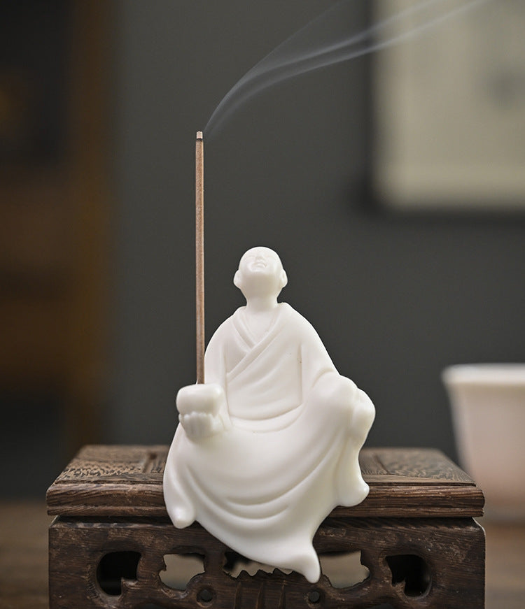 zensoullab Zen Ceramic Figure Chinese Style Desktop White Porcelain Small Ornament Little Monk Fish Tank Landscaping Bonsai Home Handmade Decoration