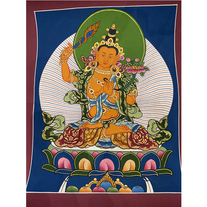 zensoullab Nepal Hand-painted Yellow God of Wealth Green Tara Manjushri Four-armed Guanyin Medicine Buddha Buddha Statue Thangka Table Decoration Hanging Painting
