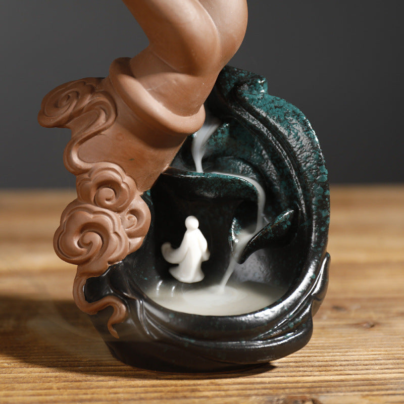 zensoullab Exclusive New Purple Clay Backflow Incense Burner Zen Lotus Buddha Hand Zen Heart Backflow Incense Burner Home Decor
