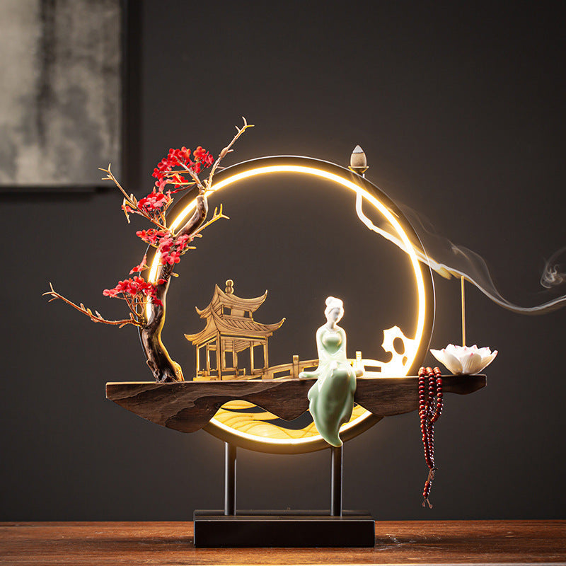 Zensoullab Ceramic Backflow Incense Burner Led Night Light Incense Decoration New Chinese Hallway TV Cabinet Dongting Lake Gift Incense