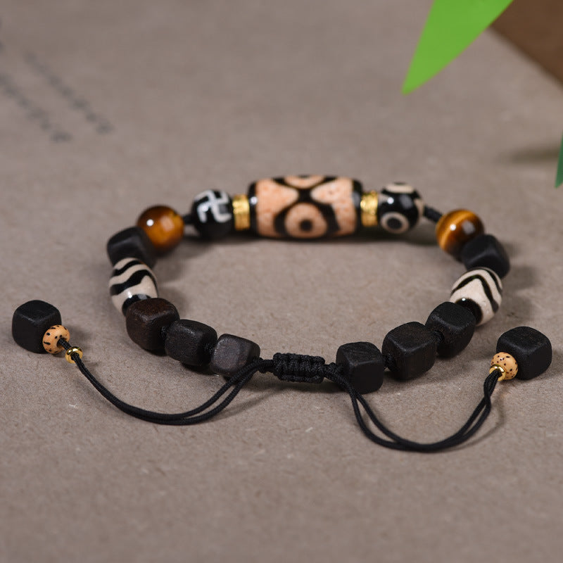zensoullab Vintage Tibetan Style Patina Tiger Tooth Dzi Bead Agate Bracelet for Men and Women Multi-Gemstone Ethnic Style Hand String