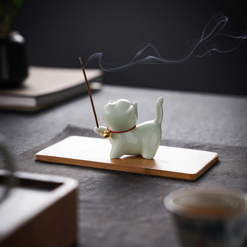 zensoullab Cute Forbidden City Kitten Ceramic Incense Holder Aromatherapy Burner Ornament Soft Healing Tea Table Tea Pet Indoor Incense Burner
