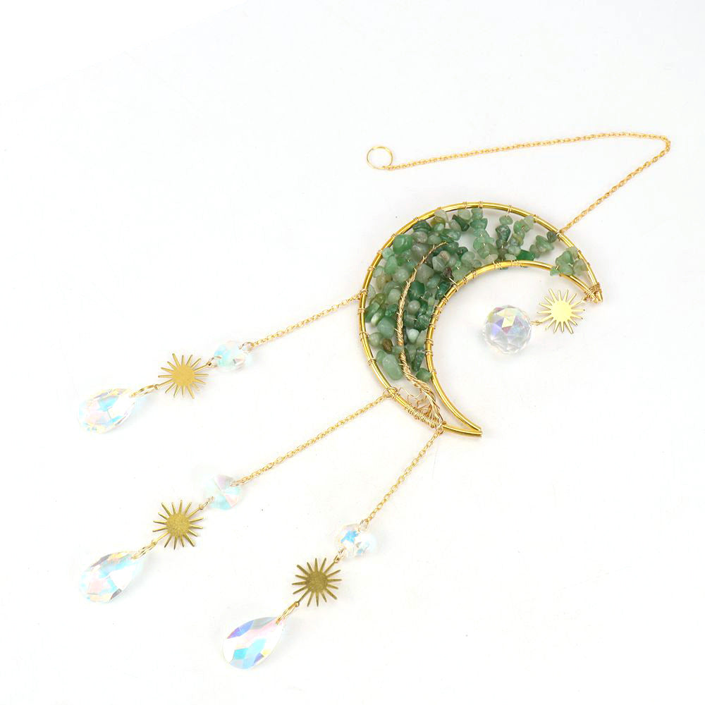 zensoullab Handmade Wire Wrapped Natural Crystal Gravel Tree of Life Moon Sun Catcher Hanging Ornament Wind Chime Decoration Pendant