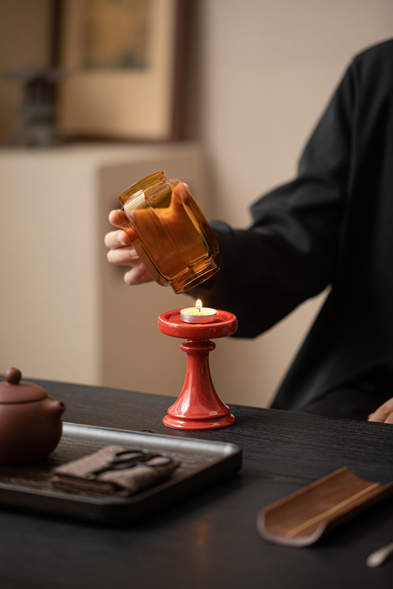 zensoullab Forbidden City Red Ming Qing Candle Holder Glass Chinese Zen Ornament Antique Tea Room Home Atmosphere Lamp Ceramic Tea Ceremony Accessories