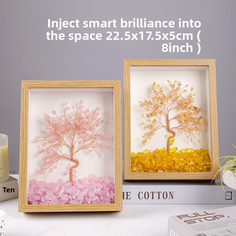 zensoullab Natural Crystal Money Tree Photo Frame Yellow Crystal Amethyst Crystal Stone Photo Frame Housewarming Gift Desktop Wealth-Attracting Ornament