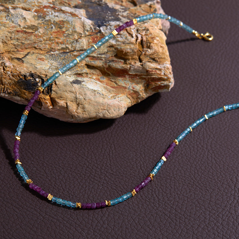 zensoullab Trendy Design Development S925 Sterling Silver Natural Ruby and Apatite Colorful Gemstone Necklace for Women Colorful Beaded