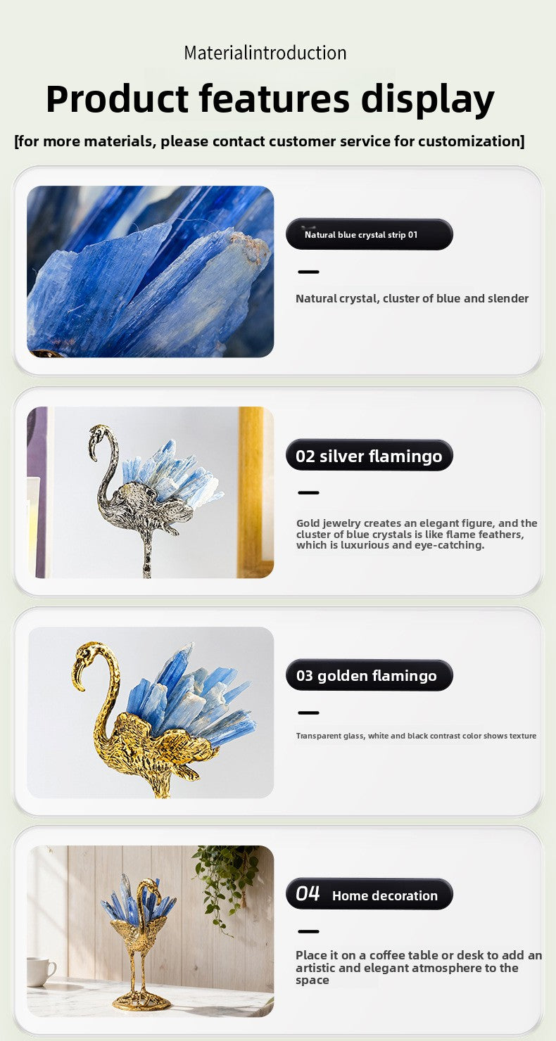 zensoullab Natural Kyanite Flamingo Ornament Kyanite Cluster Alloy Small Animal Crystal Craft Home Decoration