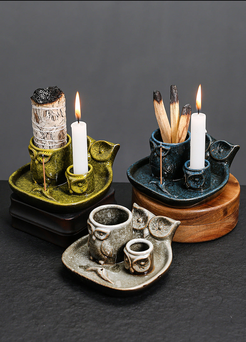 Kiln-Transformed Ceramic Candle Tray American Owl Sage Peruvian Sacred Wood Burning Stand Incense Holder Incense Seat