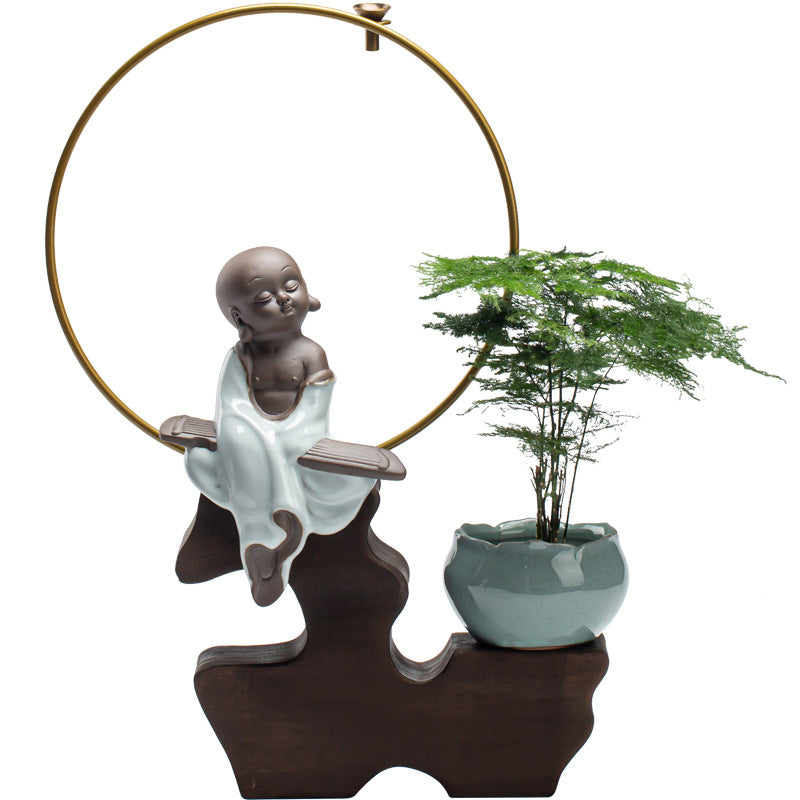 zensoullab Zen Style Backflow Incense Burner Ornament Sha Mi Monk Chinese Style Home Living Room Office Potted Incense Burner Gift