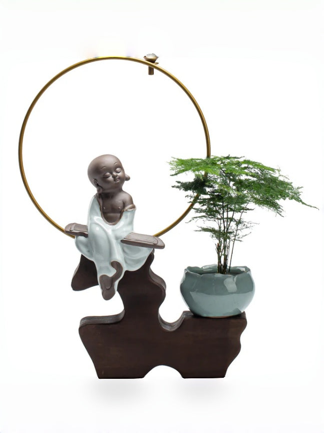 zensoullab Zen Style Backflow Incense Burner Ornament Sha Mi Monk Chinese Style Home Living Room Office Potted Incense Burner Gift