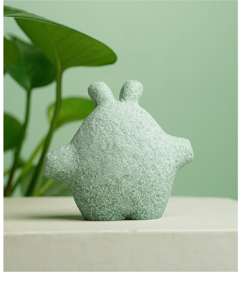 zensoullab Green Sandstone Tea Pet Ornament Micro Landscape Decoration Fish Tank Desktop Stress Relief Healing Decor Creative Cute Small Ornament