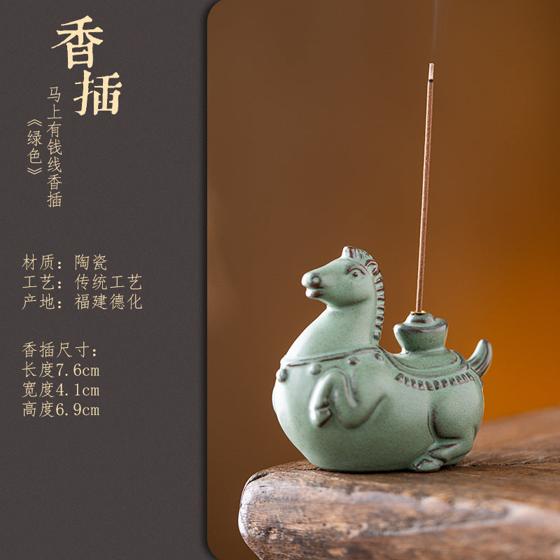 Zensoullab Tangma Celadon Line Incense Holder Ceramic Immediately Rich Creative Tea Table Decoration Vertical Incense Holder Gift Incense Holder Incense Ceremony