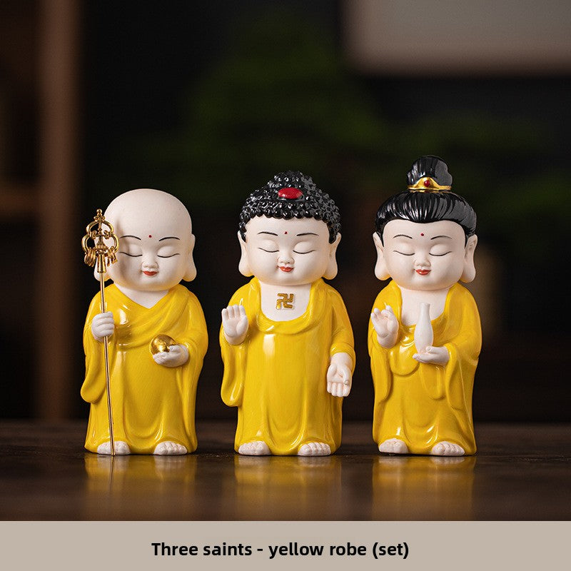 zensoullab Chinese Ceramic Three Saints Shakyamuni Guanyin Ksitigarbha Desktop Ornaments Creative Living Room Small Ornaments Home Decorations