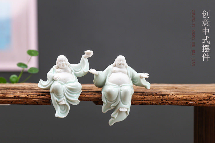 zensoullab Creative Chinese Ceramic Crafts Lucky Maitreya Buddha Home Living Room Buddha Statue Big Belly Laughing Buddha Small Home Decoration