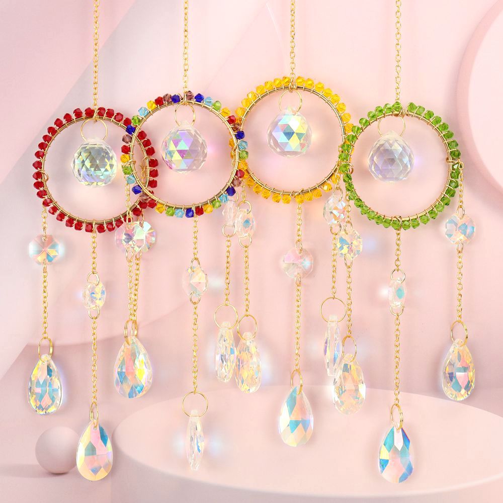 zensoullab Handmade Silk-wrapped Moon Star Crystal Sun Catcher Curtain Hanging Ornament Garden Decoration