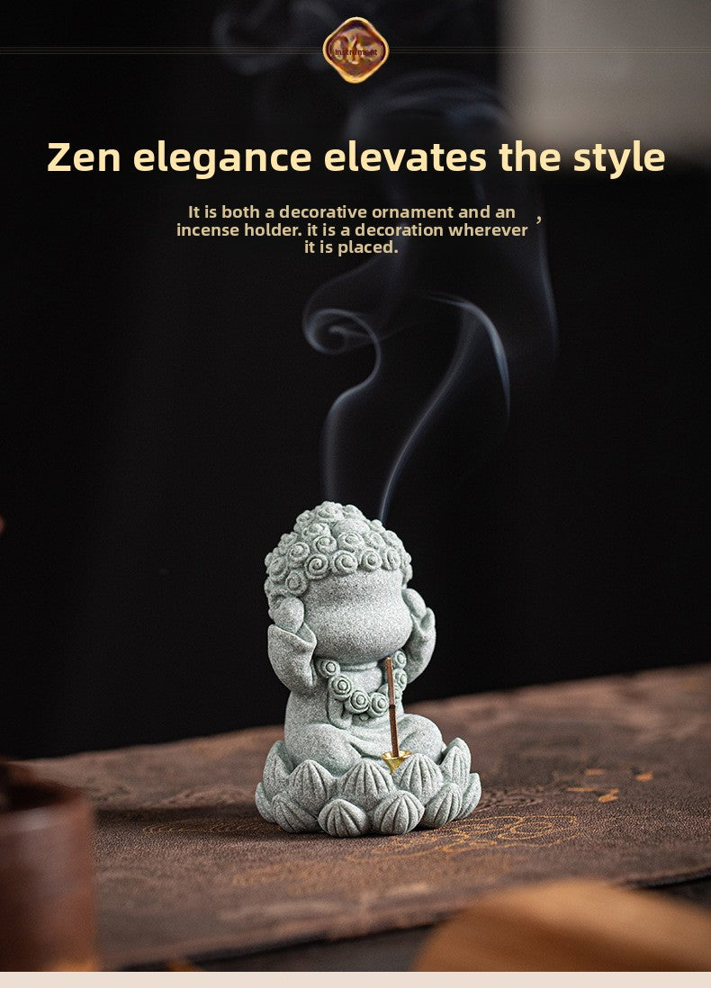 zensoullab Zen Style Chinese Qingsha Cultural Creative Four Small Buddha Incense Holder Incense Stand Incense Tray Tea Pet Living Room Indoor Tea Ceremony Aromatherapy Burner