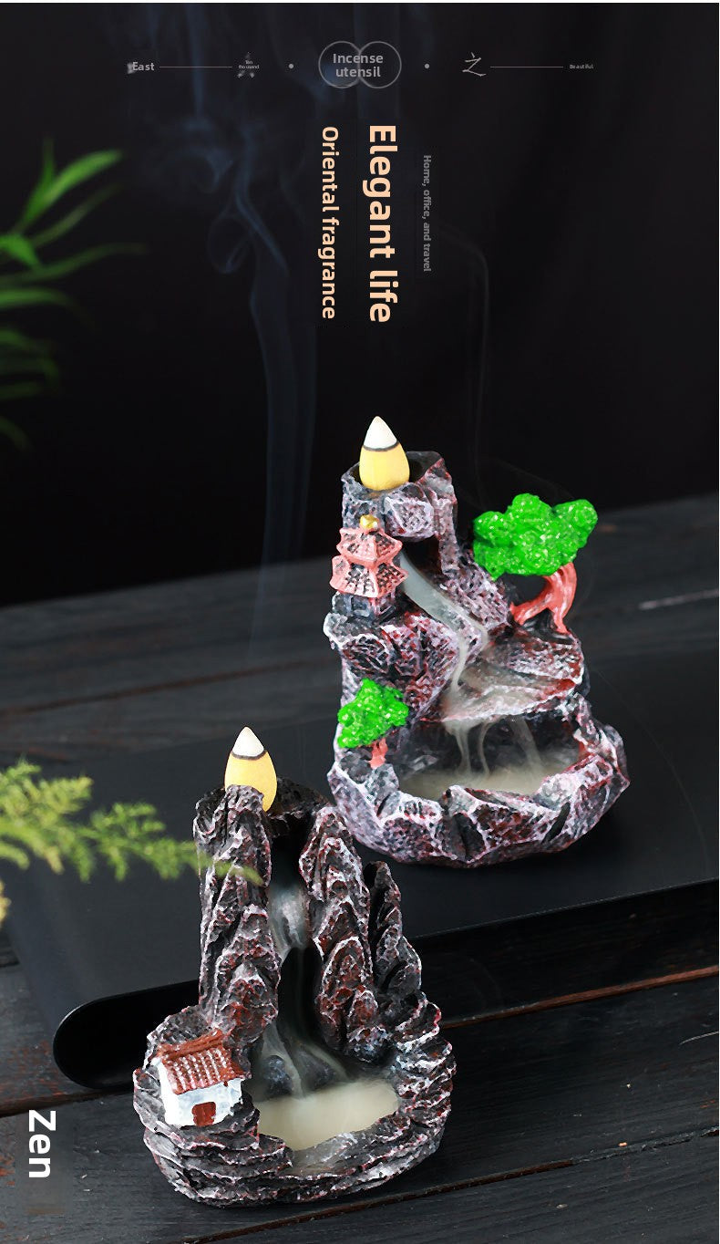 zensoullab Resin Backflow Incense Burner Zen Rockery Home Indoor Living Room Incense Burner Backflow Incense Landscape Decoration Ornament