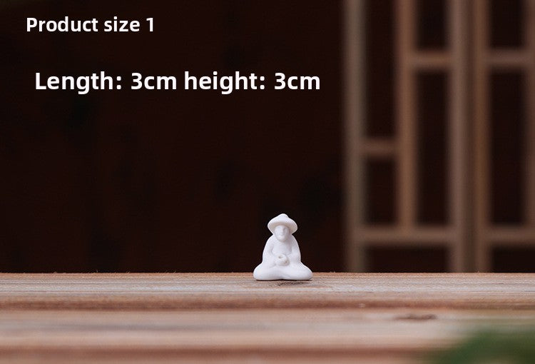 zensoullab Premium Handmade Ceramic Figure Bonsai Fish Tank Decoration White Porcelain Tathagata Little Monk Chinese Style Mini Small Ornament