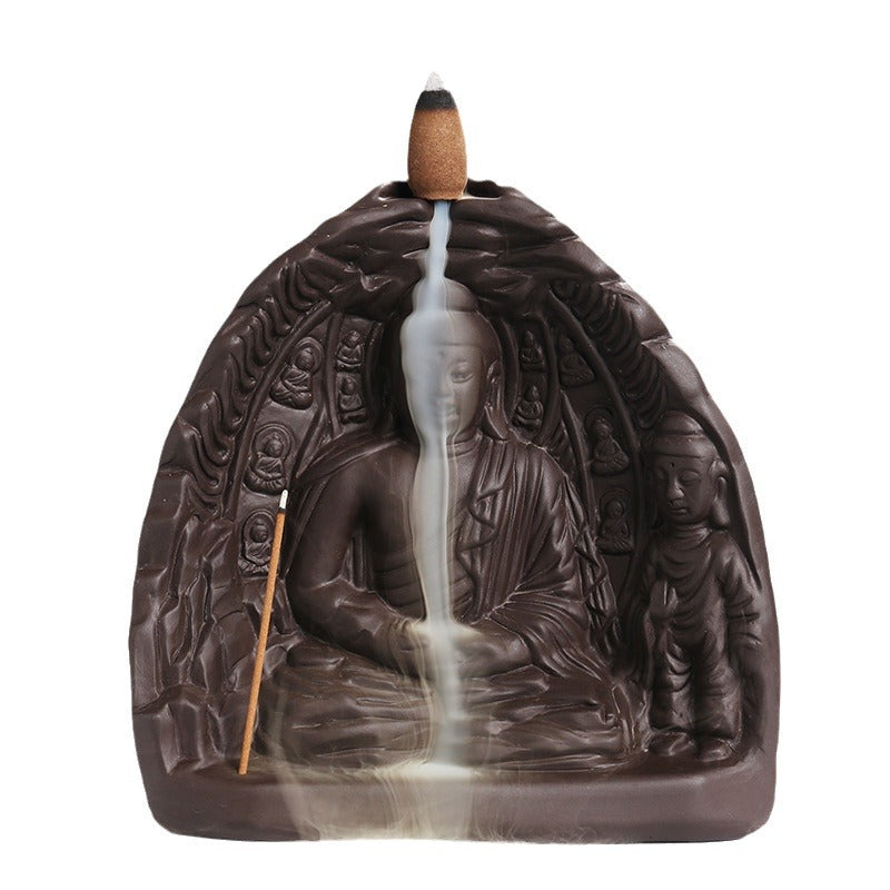 zensoullab Purple Clay Backflow Incense Burner Home Decor Craft Ornament Creative Buddha Worship Backflow Incense Burner