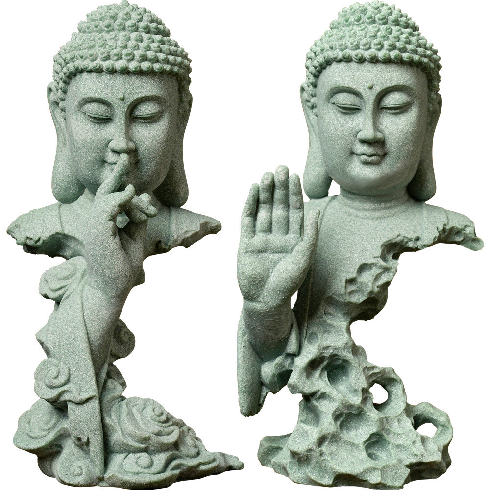 zensoullab Green Sandstone Imitation Stone Carving Buddha Statue Craft Ornament Creative Retro Desktop Buddhist Zen New Chinese Style Living Room Decoration