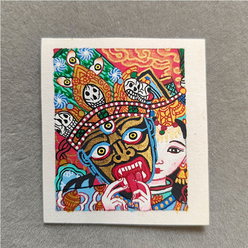 zensoullab Nepal Hand-painted Female God of Wealth Zaki Ram Past and Present Life Thangka Tibetan God of Wealth Small Thangka Gawu Box Pendant