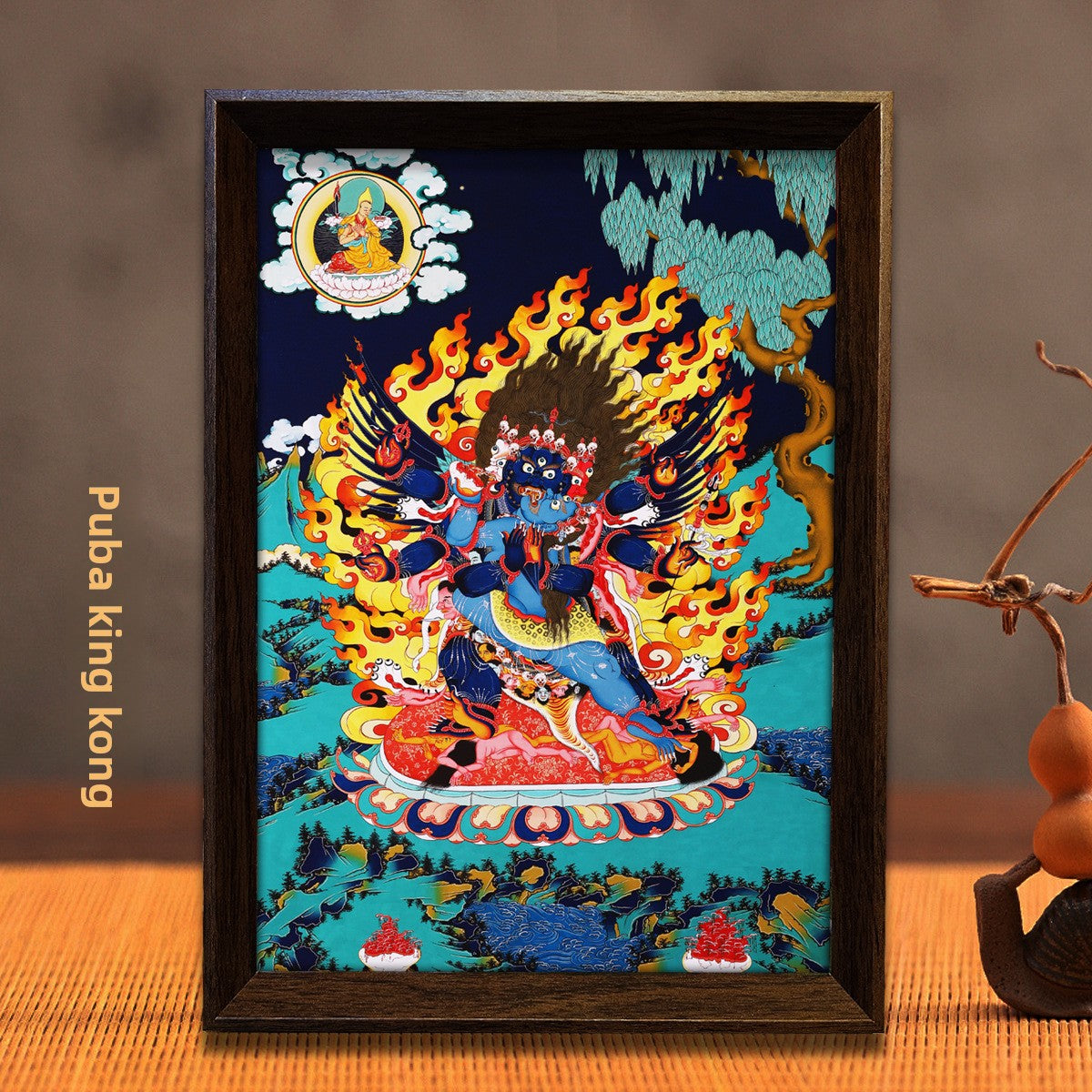 zensoullab Thangka Yellow God of Wealth Mahakala Buddha Statue Hanging Painting Desktop Display Guanyin Bodhisattva Wealth Attraction Entrance Decoration Painting