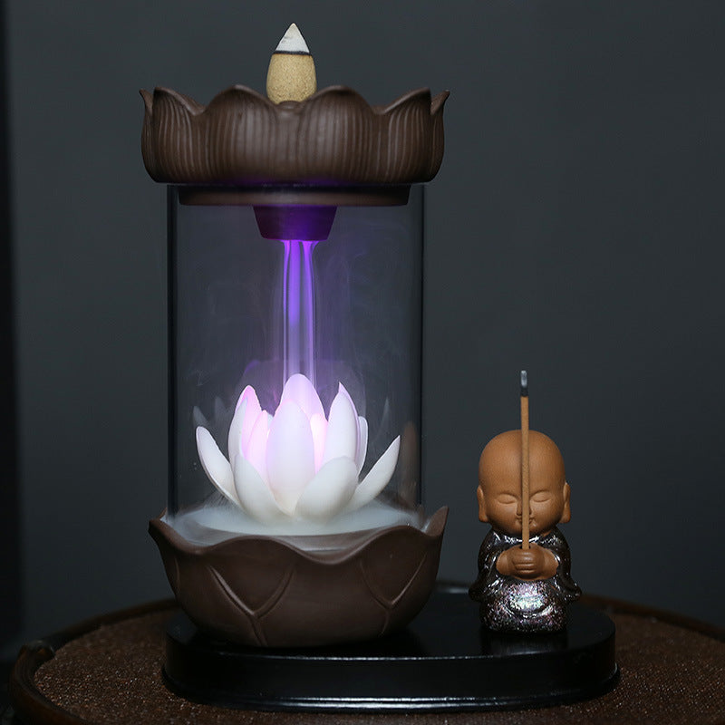 zensoullab Jingchen Special Windproof Cover Little Monk White Lotus LED Light Backflow Incense Burner Home Decor Ornament Original