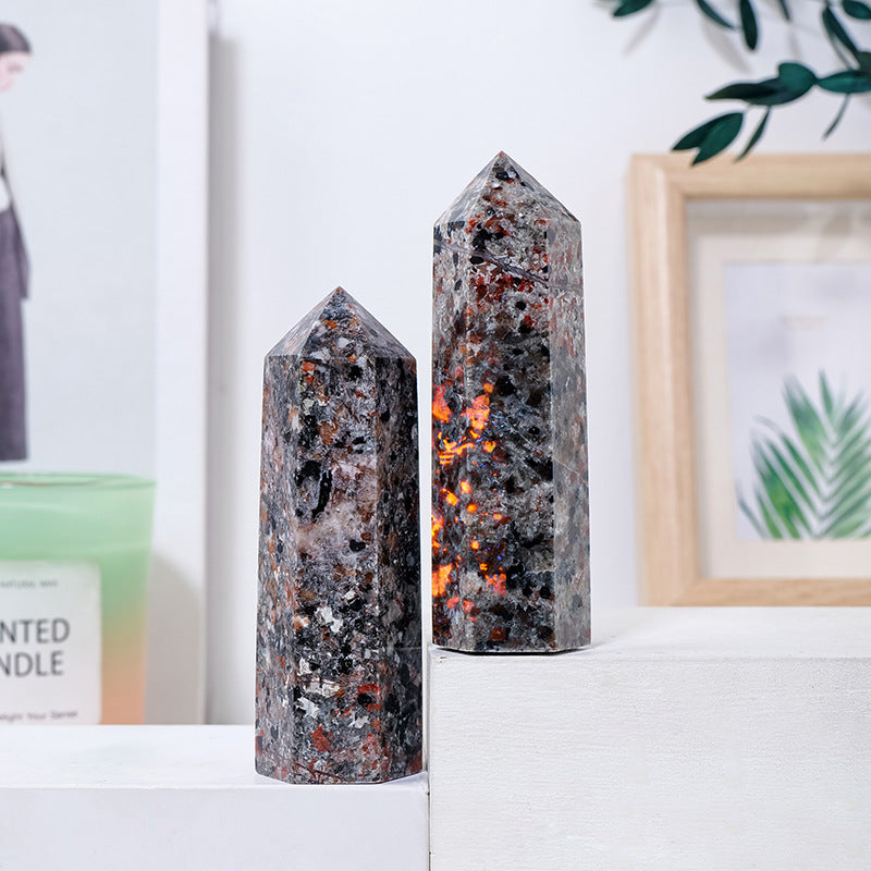 zensoullab Natural Crystal Flame Stone Hexagonal Column Fire Spirit Stone Raw Stone Polished Single Pointed Column Home Crystal Craft Ornament