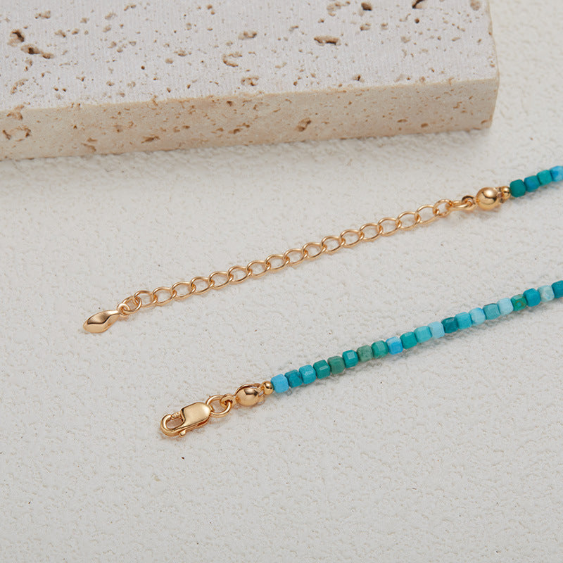 zensoullab Niche Design S925 Sterling Silver Natural Turquoise Labradorite Gemstone Beaded Necklace for Women Versatile Collarbone Chain