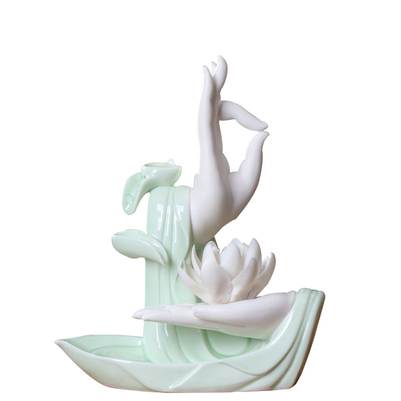 zensoullab Backflow Incense Burner Home Purple Clay Flow Incense Burner Indoor Ornament Ceramic Buddha Hand Incense Burner Home Decor