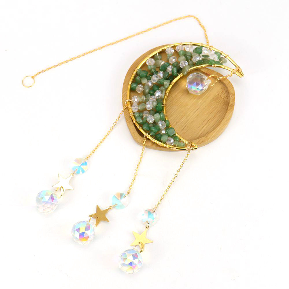 zensoullab Handmade Beaded Natural Crystal Crushed Stone Moon Star Wind Chime Craft Decoration Pendant Sun Catcher