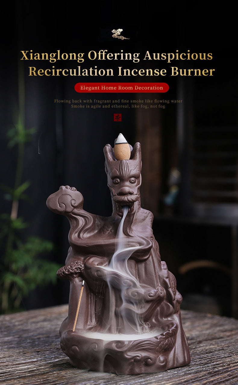 zensoullab Purple Clay Dragon Backflow Incense Burner Creative Large Chinese Dragon Mountain Water Flow Cloud Dragon Backflow Incense Burner Ornament